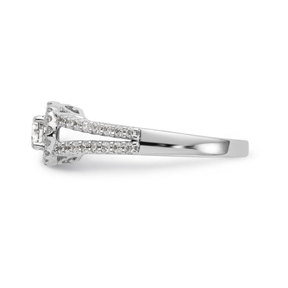 14K White Gold Round Simulated Diamond Halo Engagement Ring