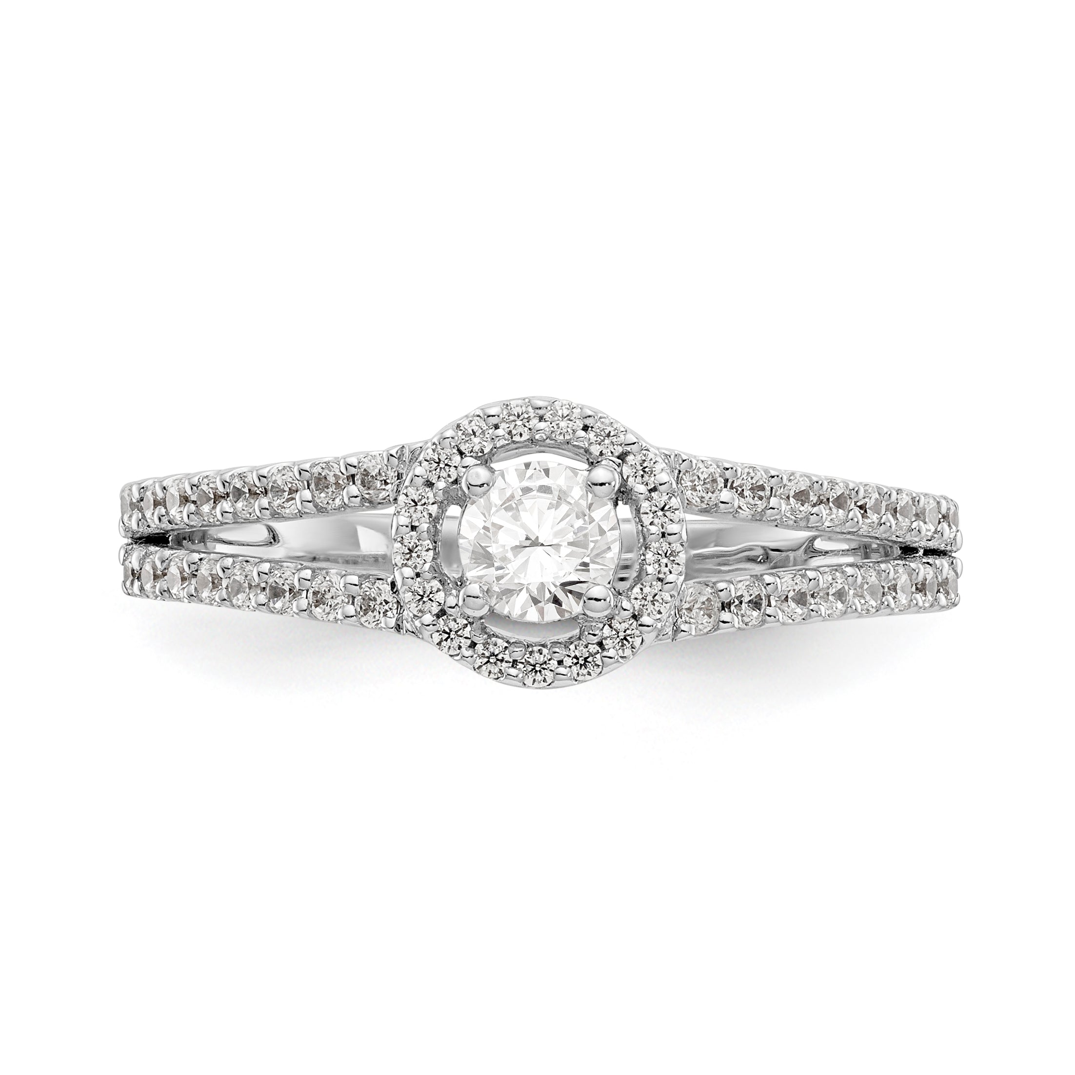 14K White Gold Round Simulated Diamond Halo Engagement Ring