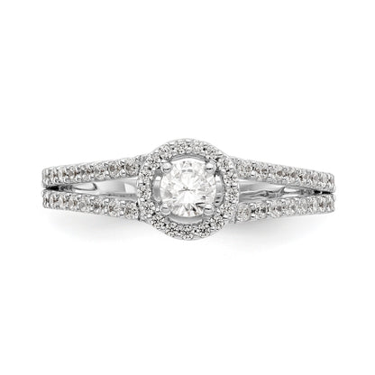14K White Gold Round Simulated Diamond Halo Engagement Ring