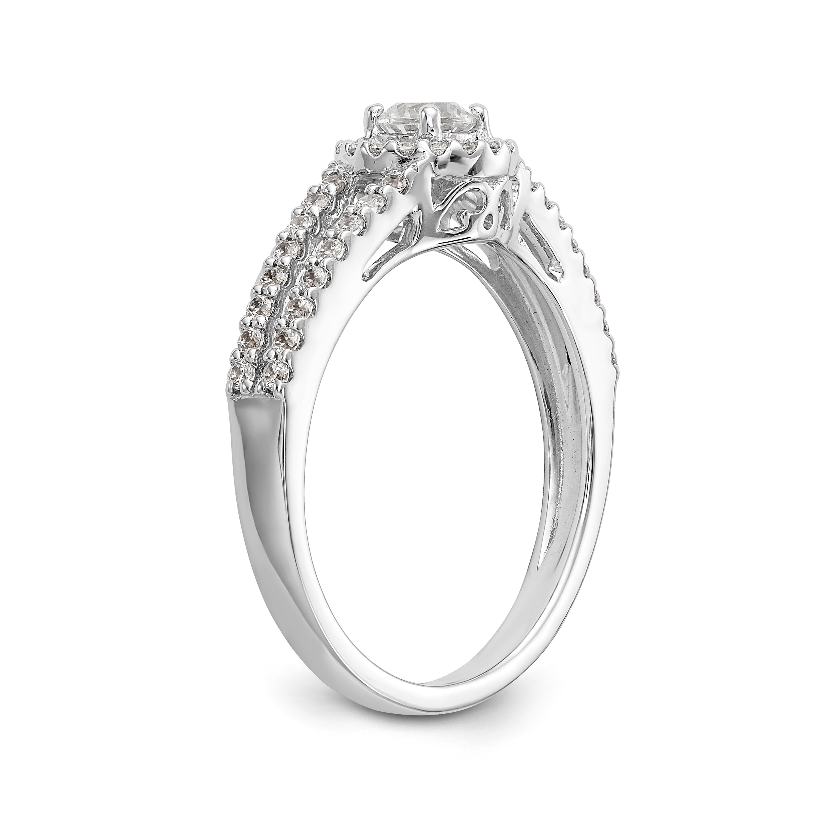 14K White Gold Round Simulated Diamond Halo Engagement Ring