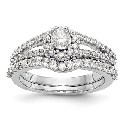 14K White Gold Round Simulated Diamond Halo Engagement Ring
