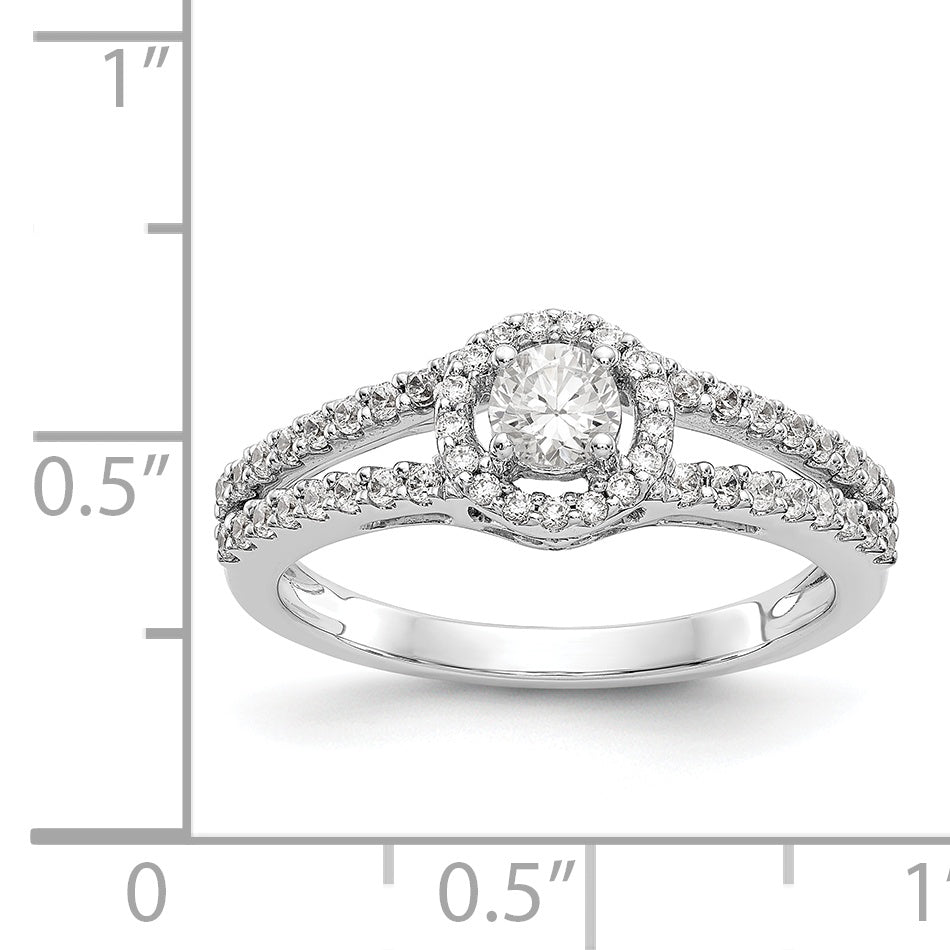 14K White Gold Round Simulated Diamond Halo Engagement Ring