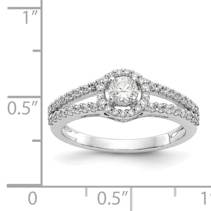 14K White Gold Round Simulated Diamond Halo Engagement Ring