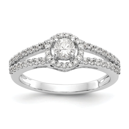 14K White Gold Round Simulated Diamond Halo Engagement Ring