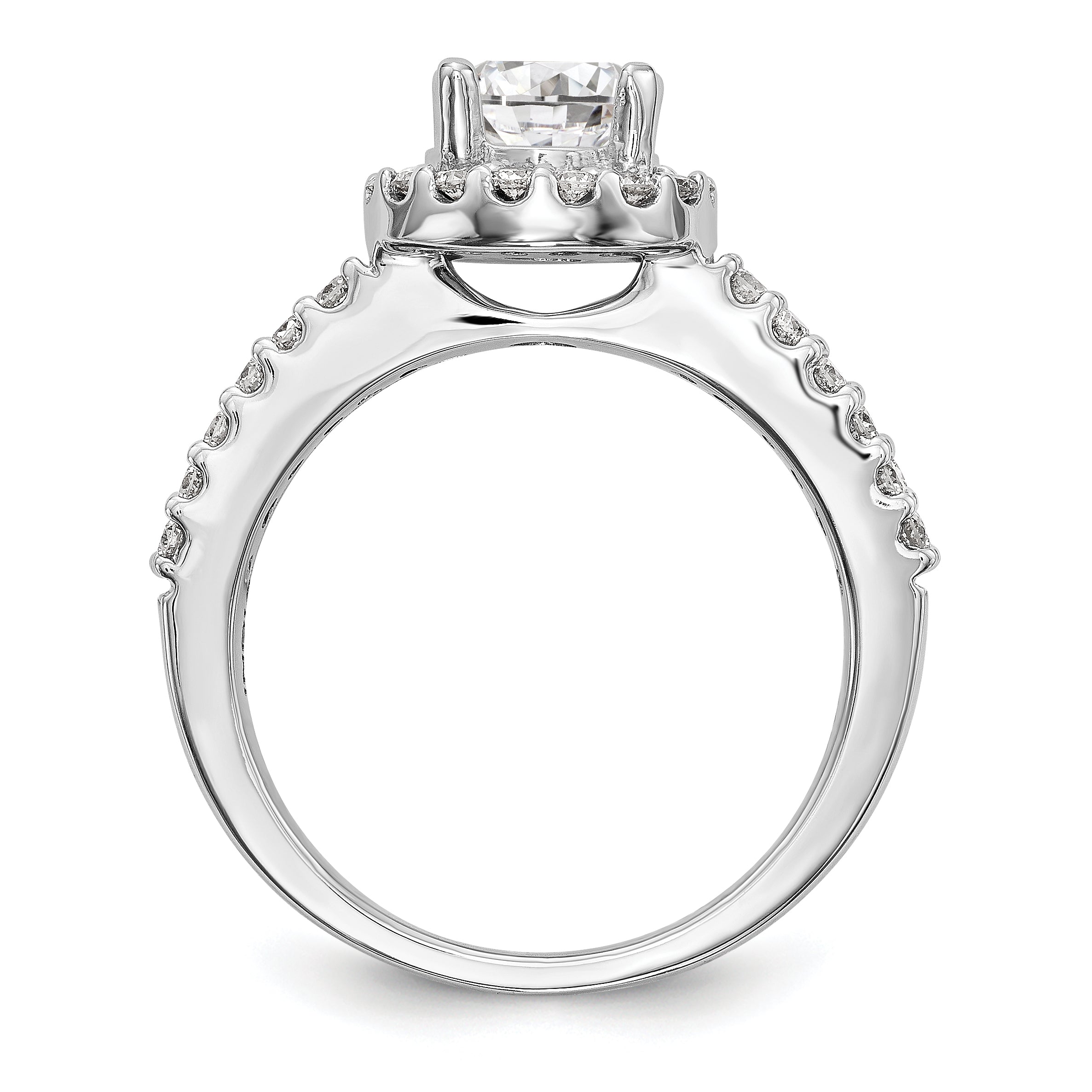 14K White Gold Round Simulated Diamond Halo Engagement Ring