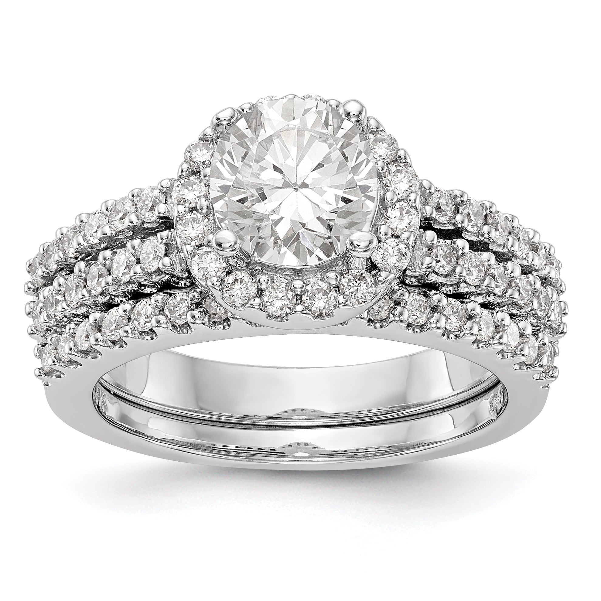 14K White Gold Round Simulated Diamond Halo Engagement Ring