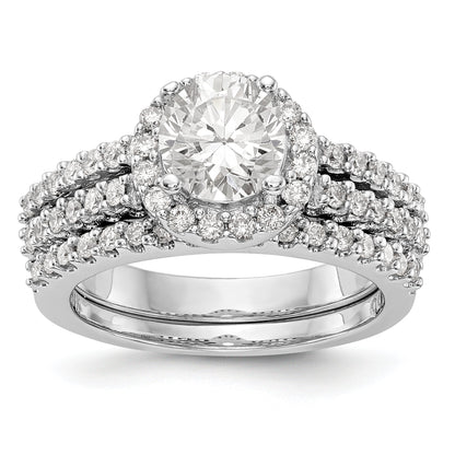 14K White Gold Round Simulated Diamond Halo Engagement Ring