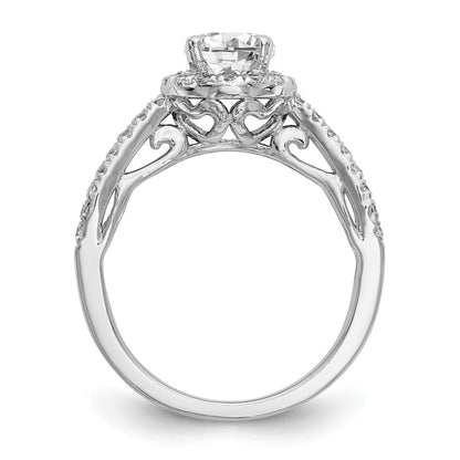 14K White Gold Round Simulated Diamond Halo Engagement Ring