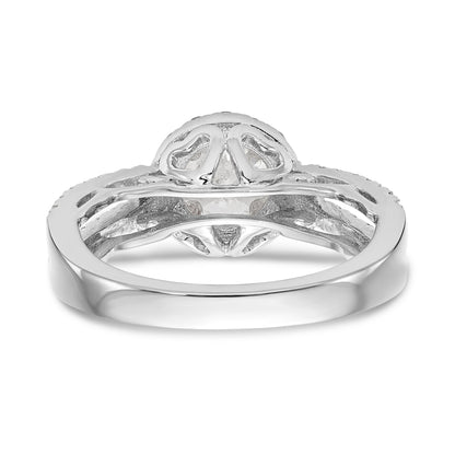 14K White Gold Round Simulated Diamond Halo Engagement Ring