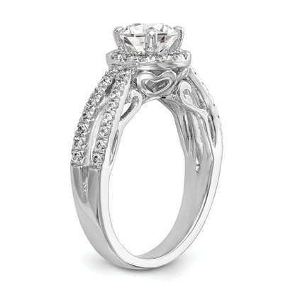 14K White Gold Round Simulated Diamond Halo Engagement Ring