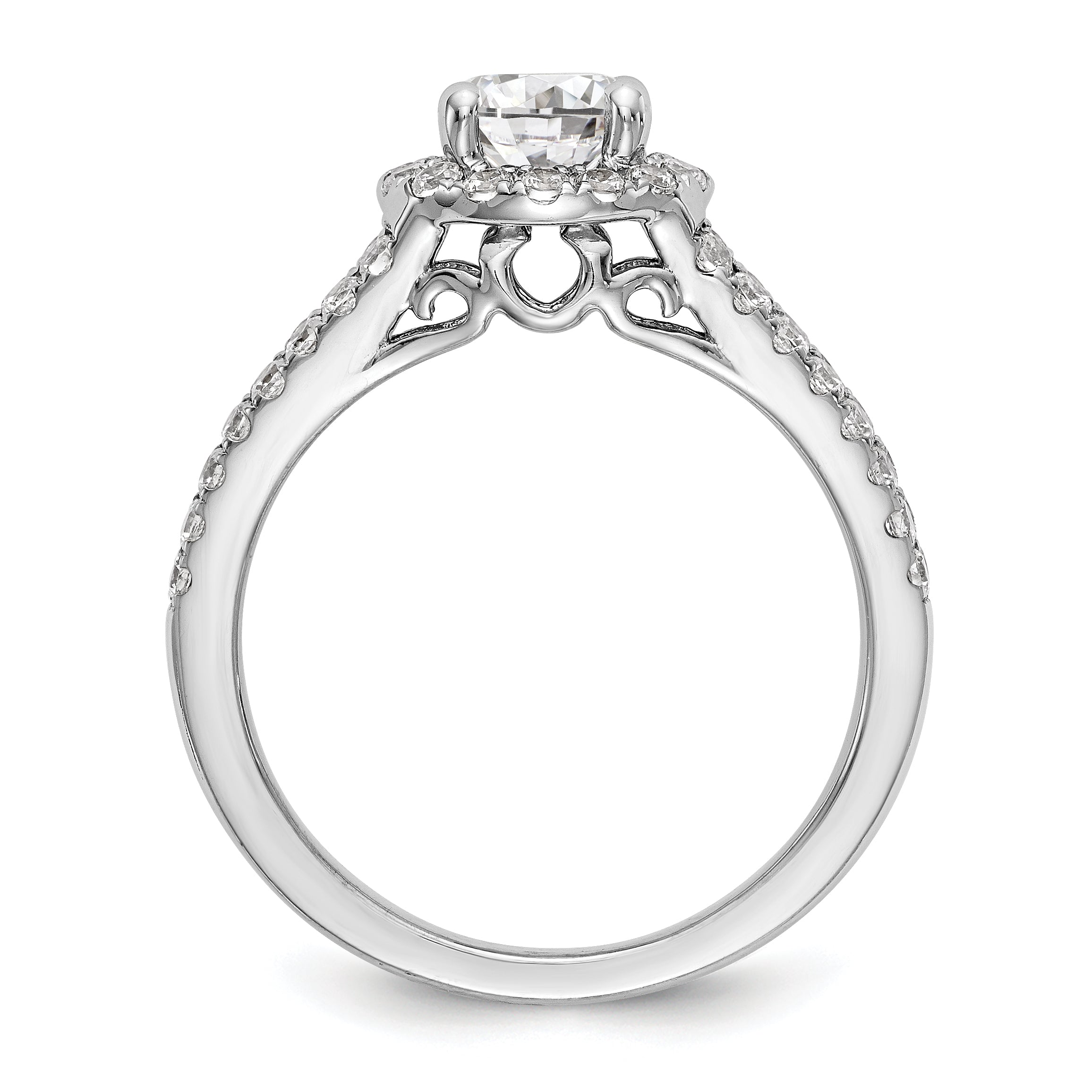 14K White Gold Round Simulated Diamond Halo Engagement Ring