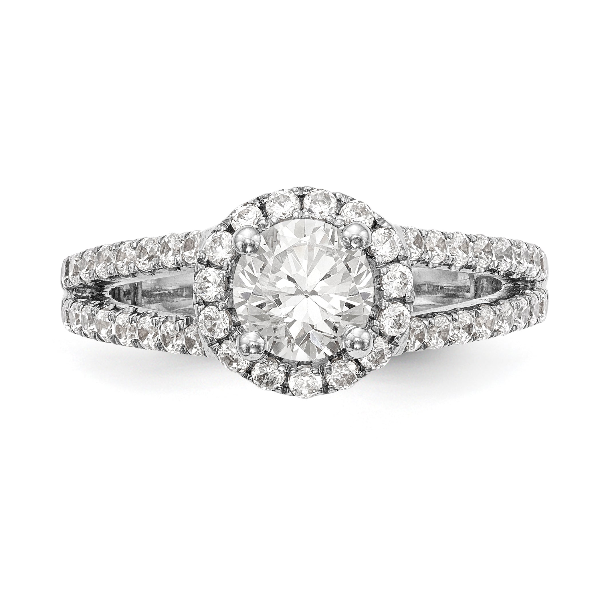 14K White Gold Round Simulated Diamond Halo Engagement Ring