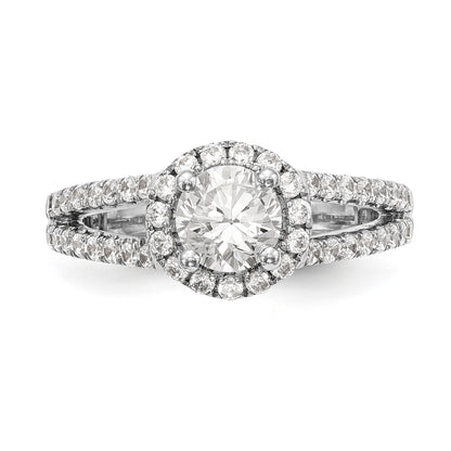 14K White Gold Round Simulated Diamond Halo Engagement Ring