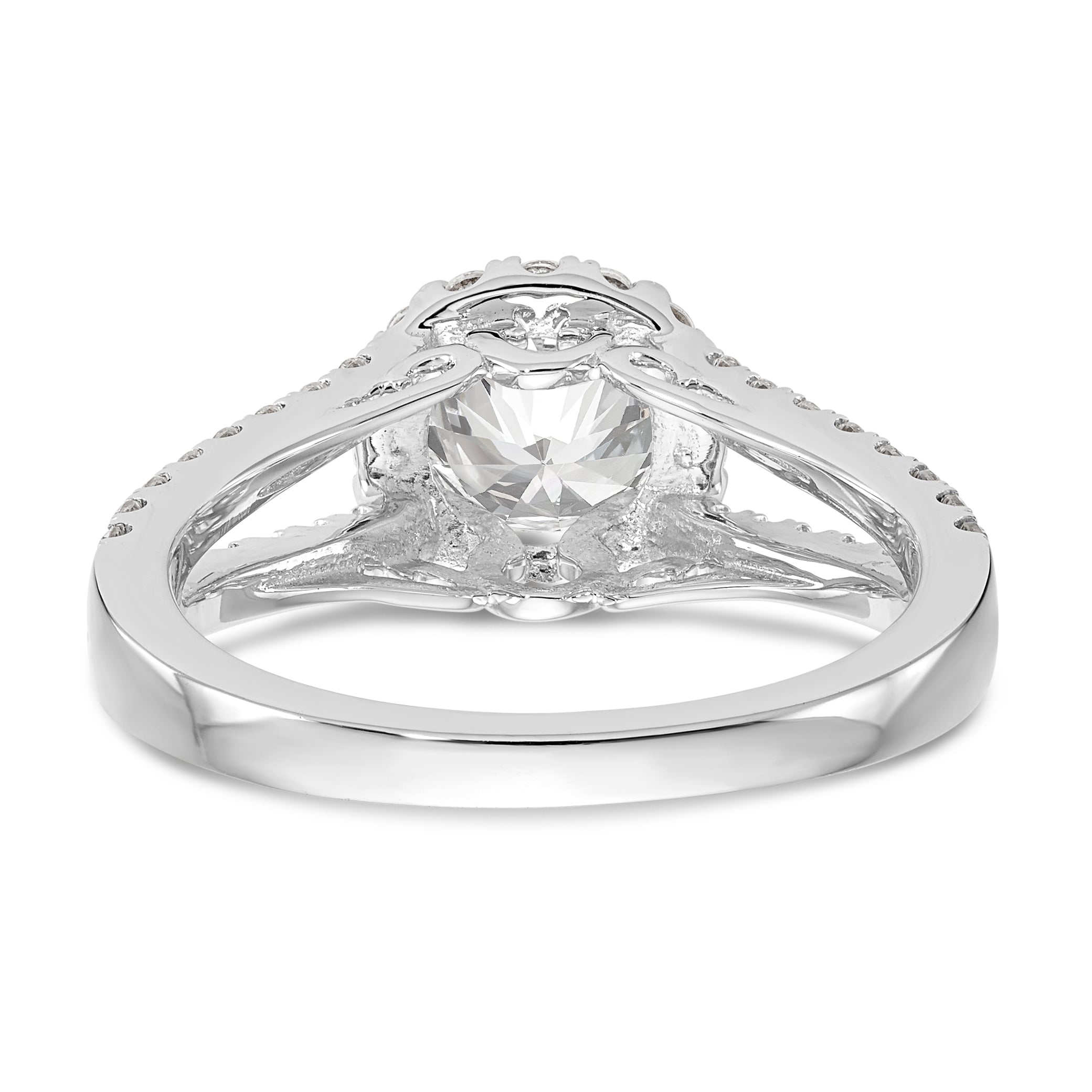 14K White Gold Round Simulated Diamond Halo Engagement Ring