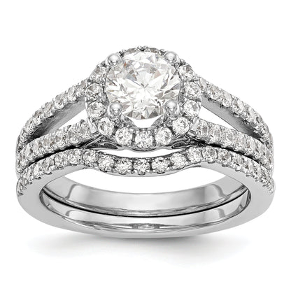 14K White Gold Round Simulated Diamond Halo Engagement Ring