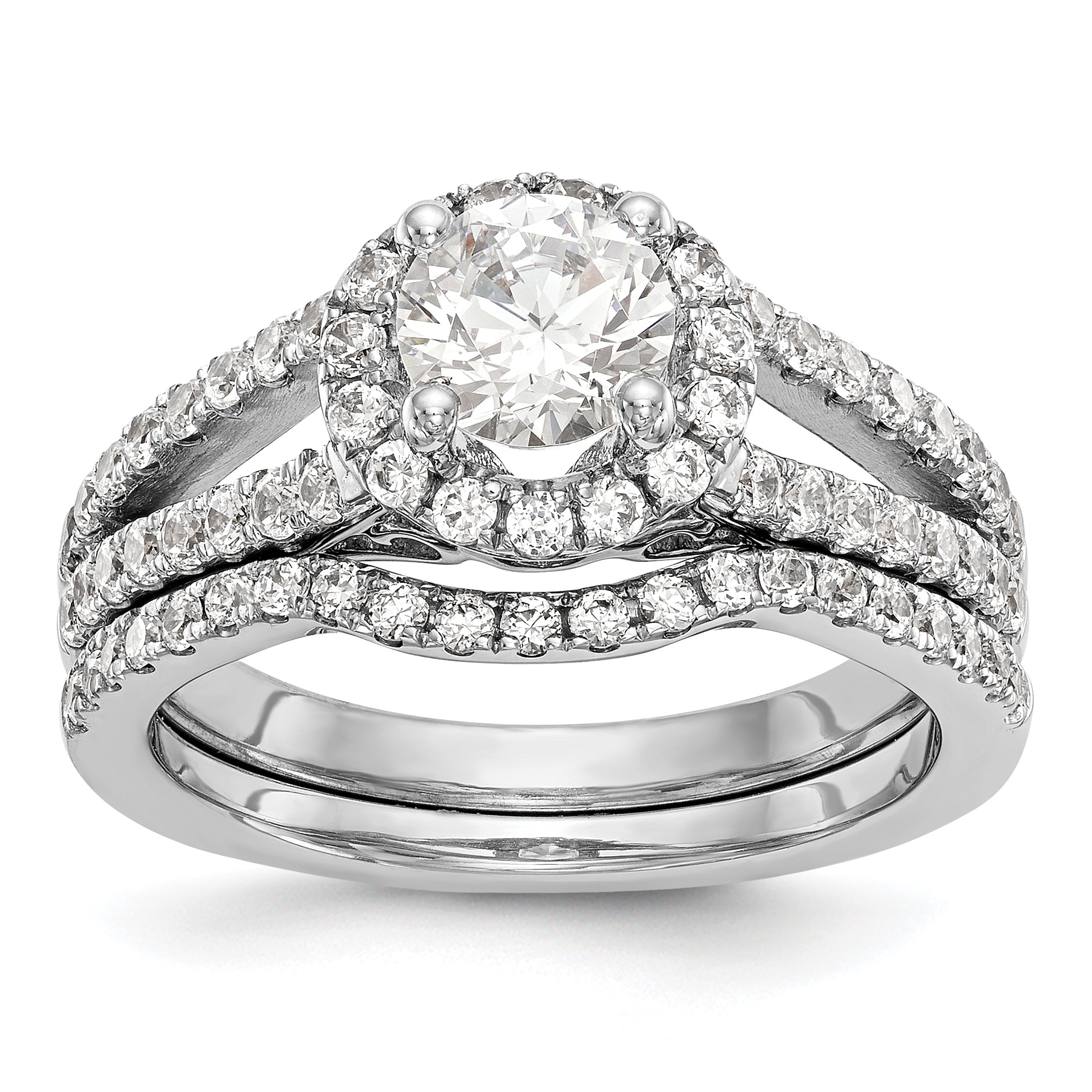 14K White Gold Round Simulated Diamond Halo Engagement Ring