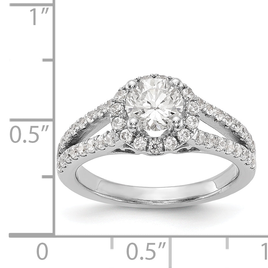 14K White Gold Round Simulated Diamond Halo Engagement Ring