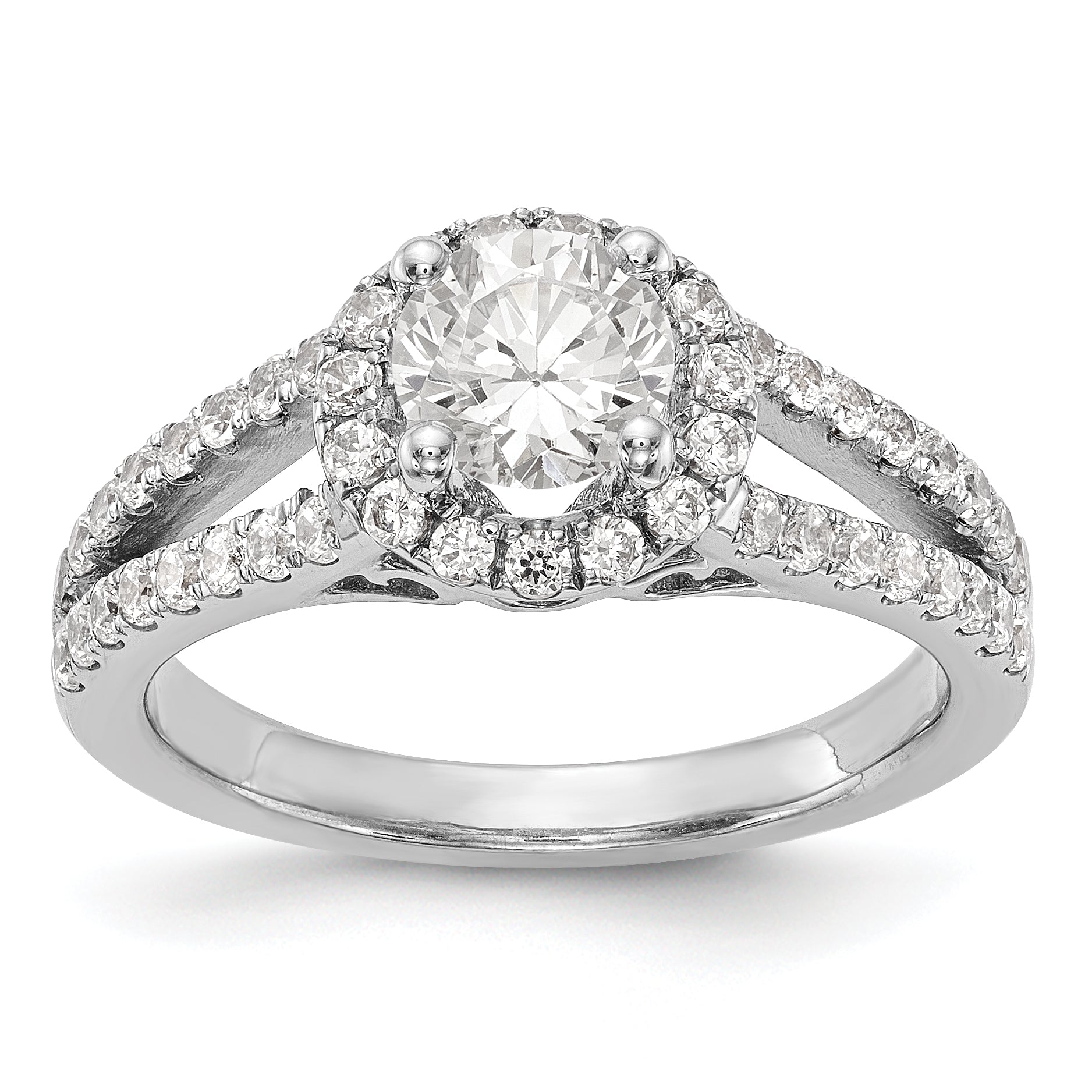 14K White Gold Round Simulated Diamond Halo Engagement Ring