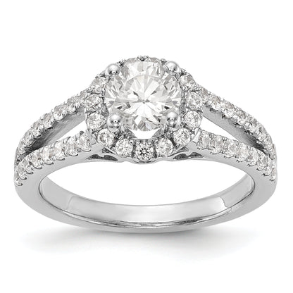 14K White Gold Round Simulated Diamond Halo Engagement Ring