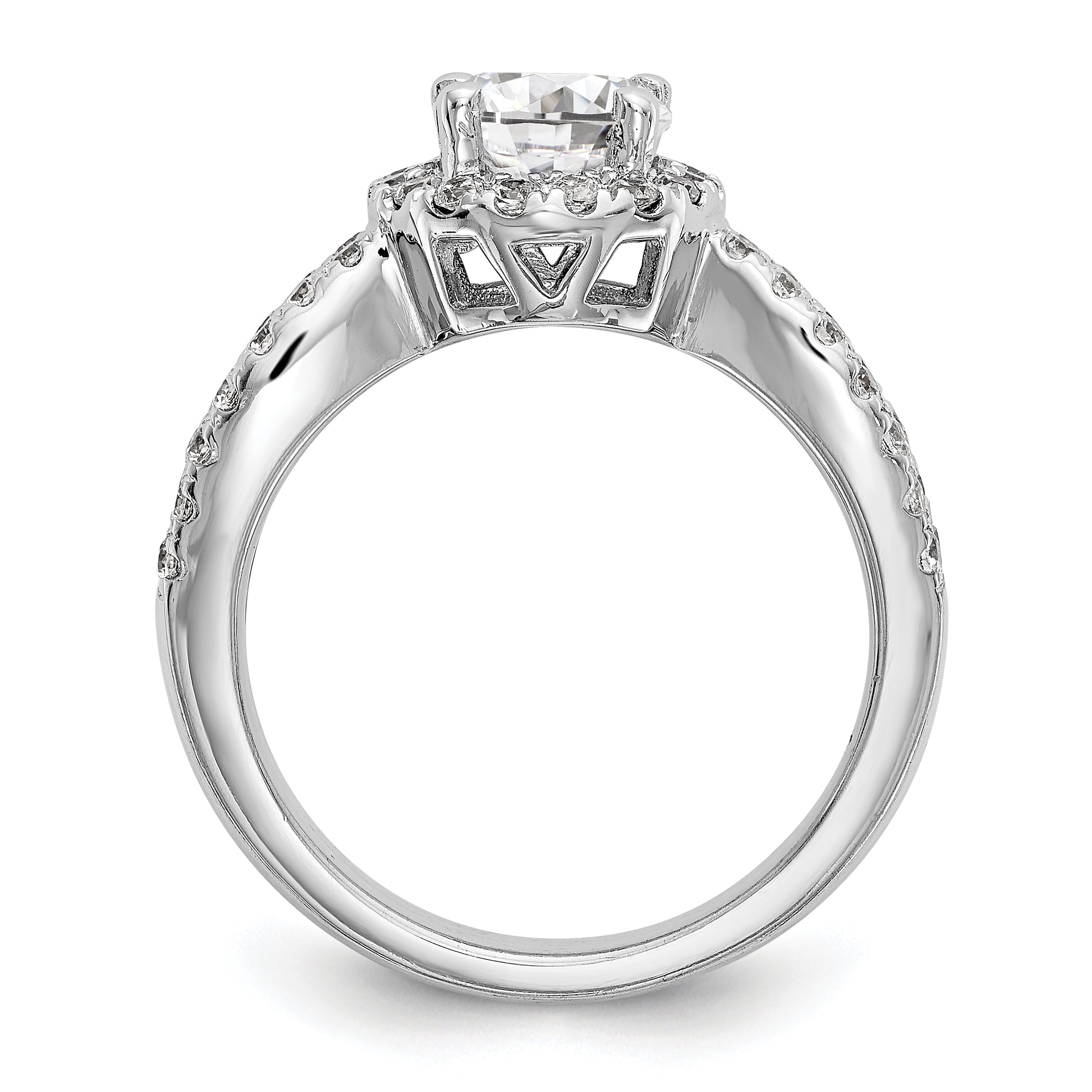 14K White Gold Round Simulated Diamond Halo Engagement Ring