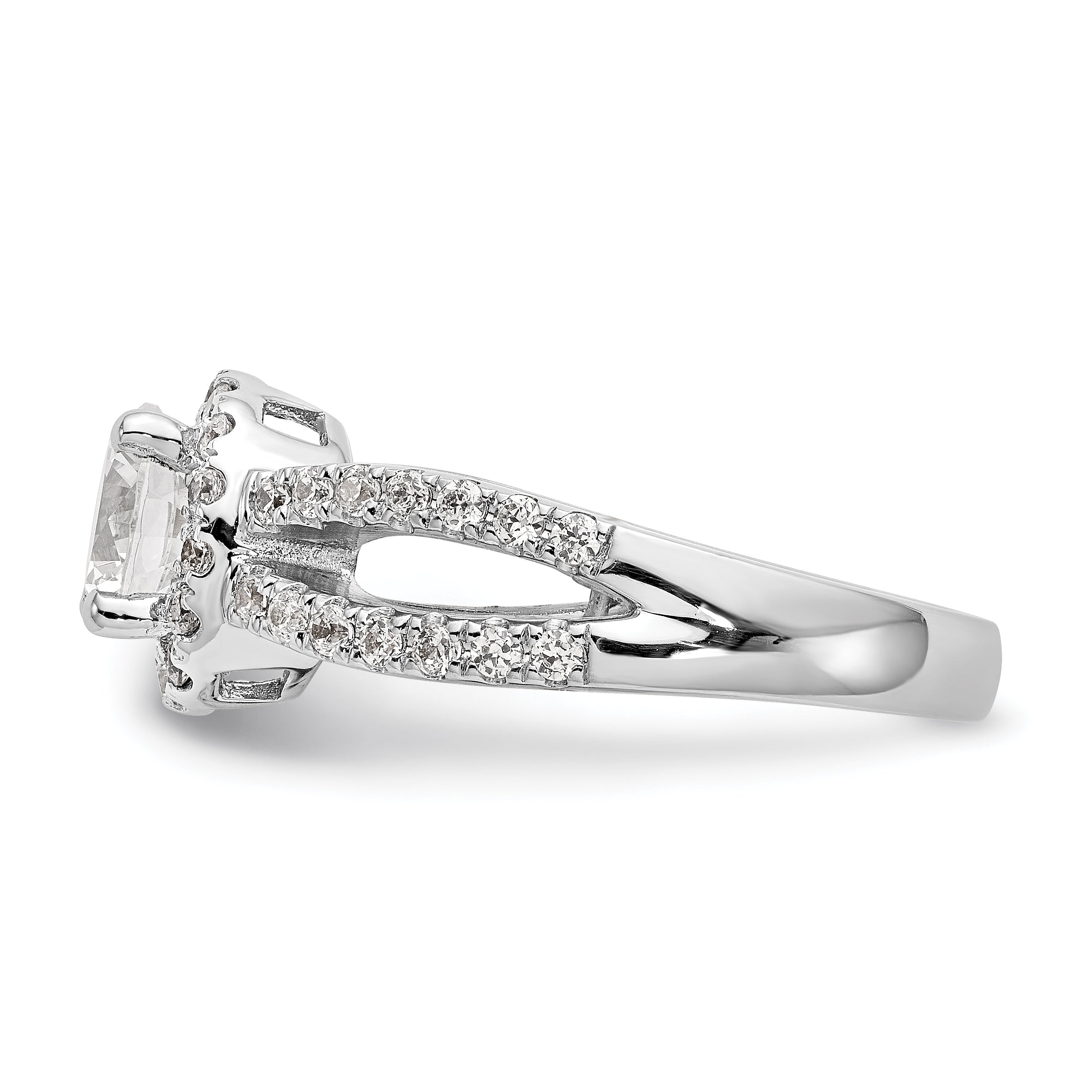 14K White Gold Round Simulated Diamond Halo Engagement Ring