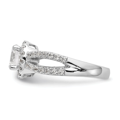 14K White Gold Round Simulated Diamond Halo Engagement Ring