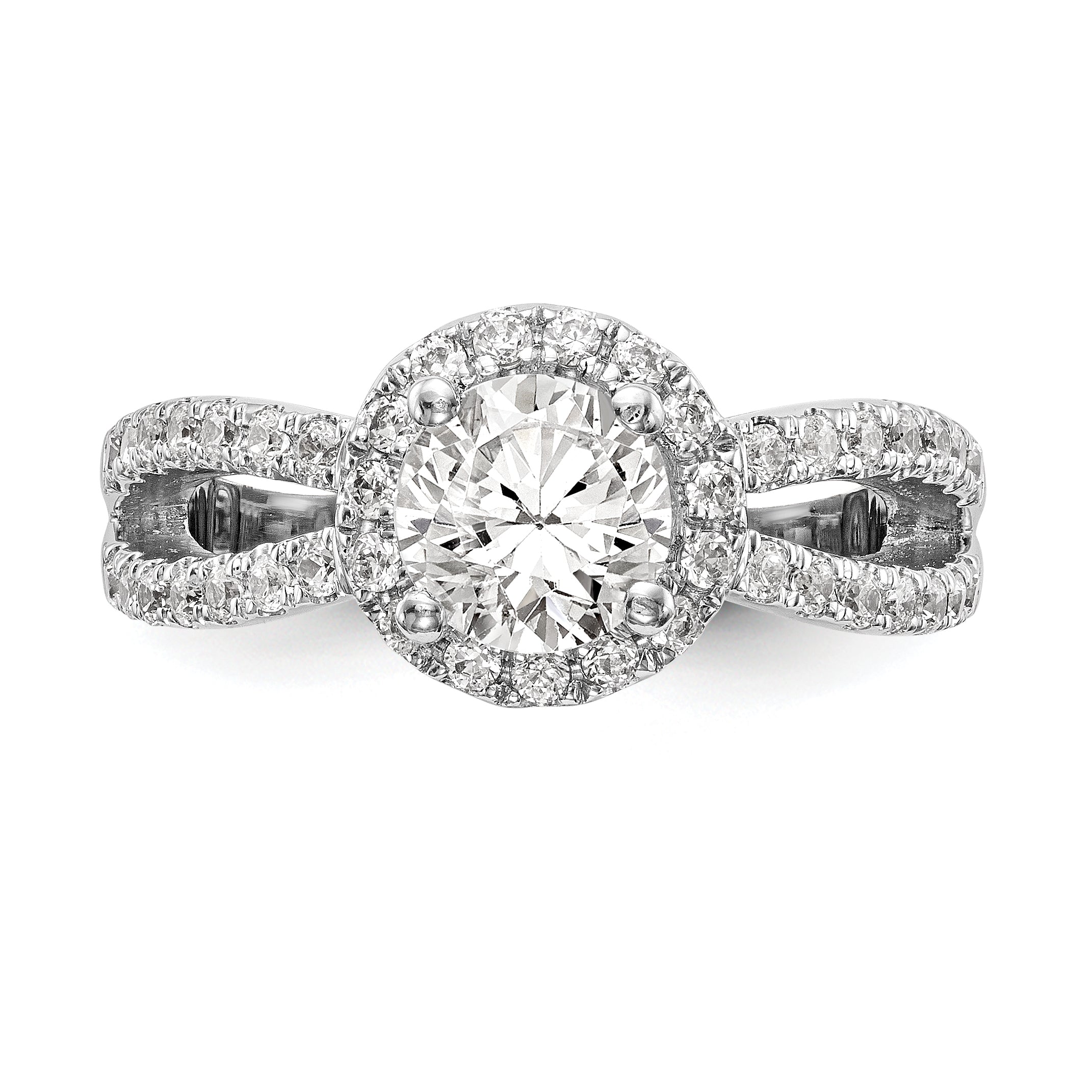14K White Gold Round Simulated Diamond Halo Engagement Ring