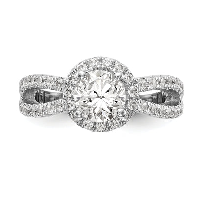 14K White Gold Round Simulated Diamond Halo Engagement Ring