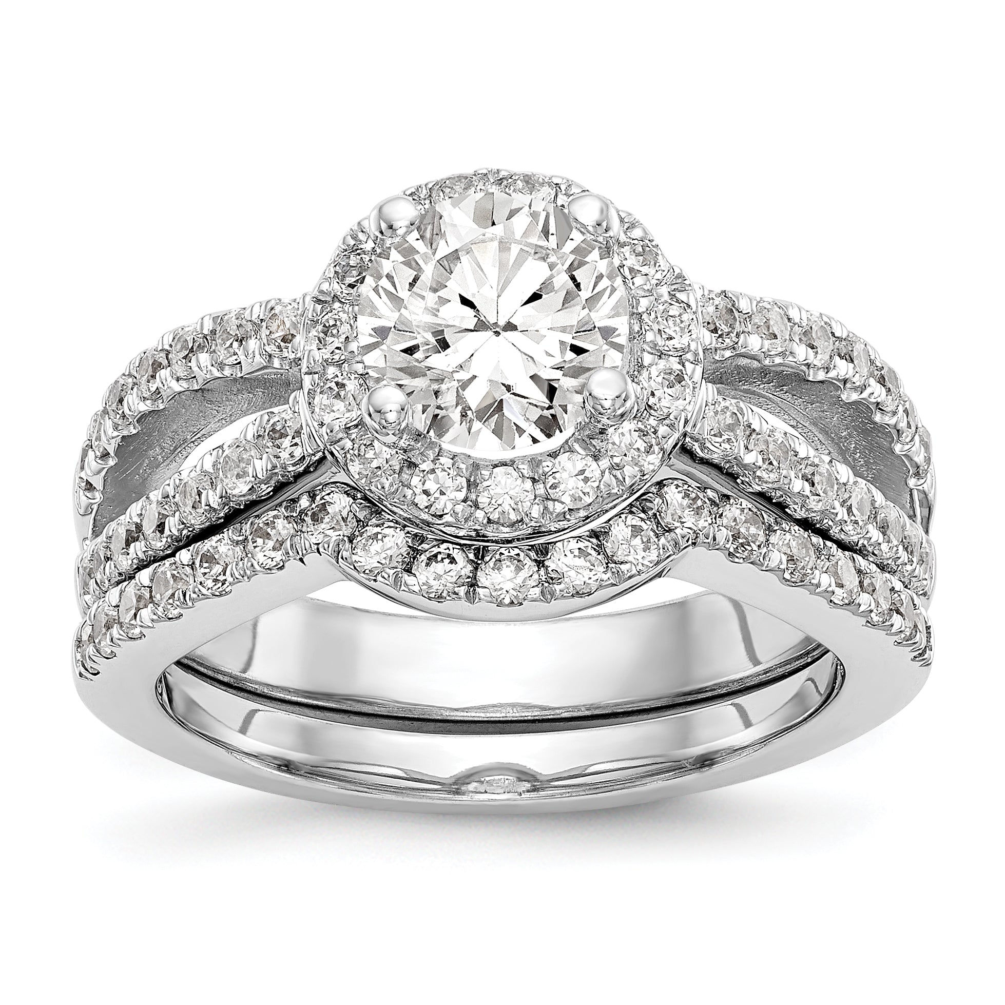 14K White Gold Round Simulated Diamond Halo Engagement Ring