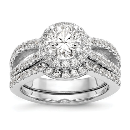 14K White Gold Round Simulated Diamond Halo Engagement Ring