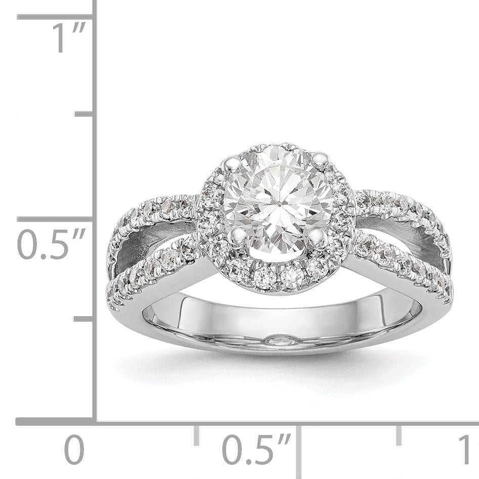 14K White Gold Round Simulated Diamond Halo Engagement Ring