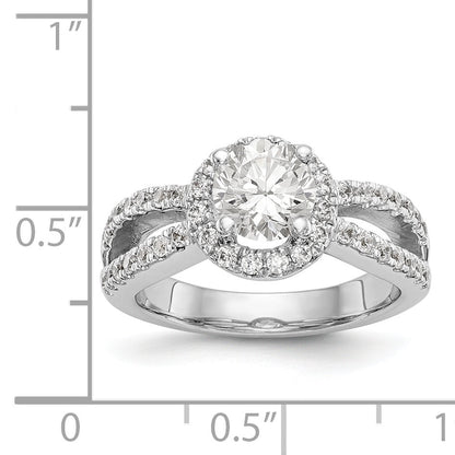 14K White Gold Round Simulated Diamond Halo Engagement Ring