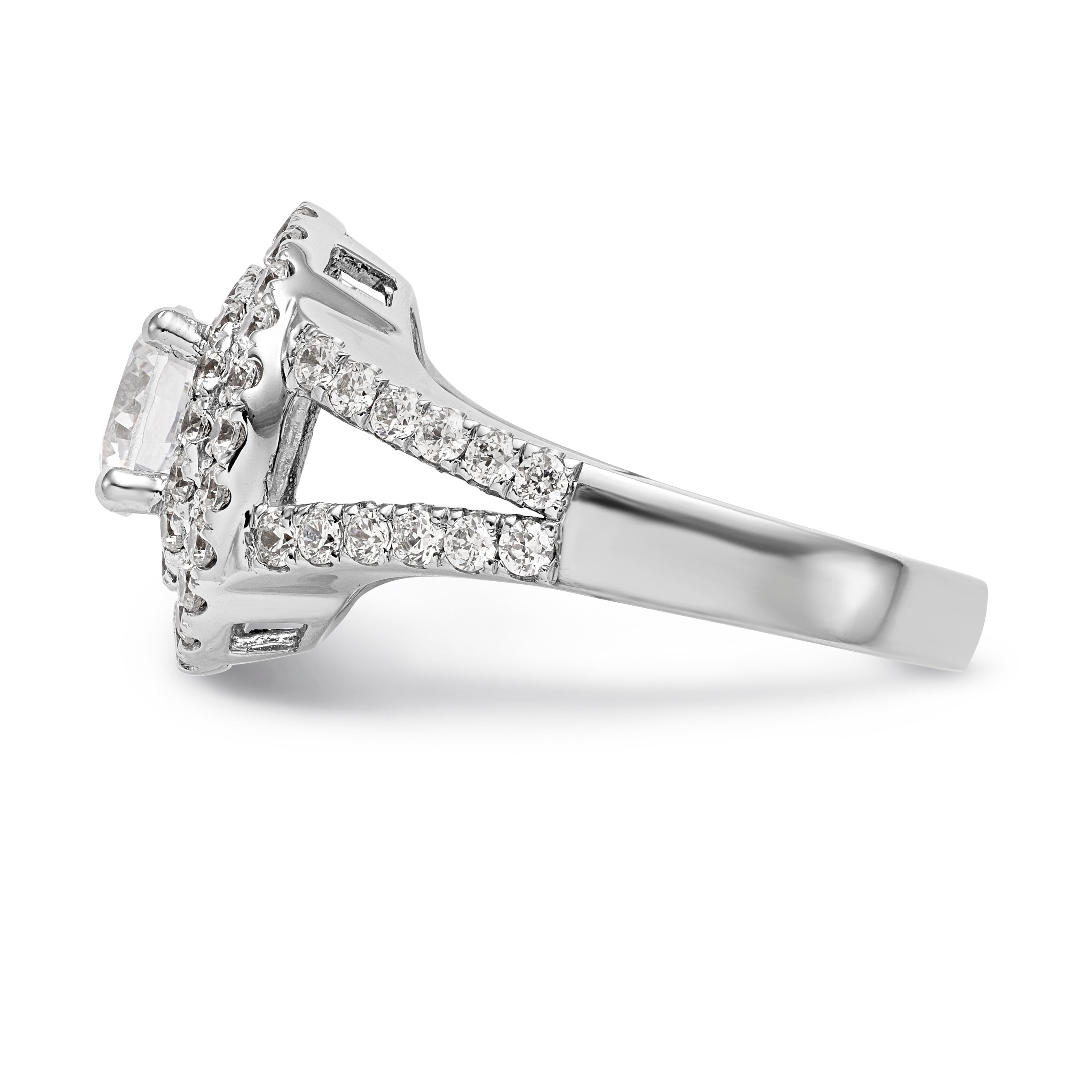 14KW Round Simulated Diamond Double Halo Engagement Ring