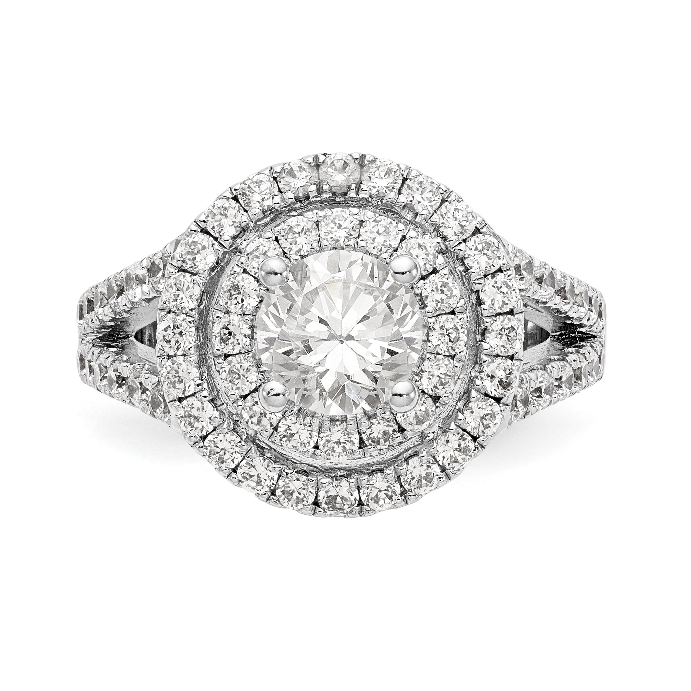 14KW Round Simulated Diamond Double Halo Engagement Ring