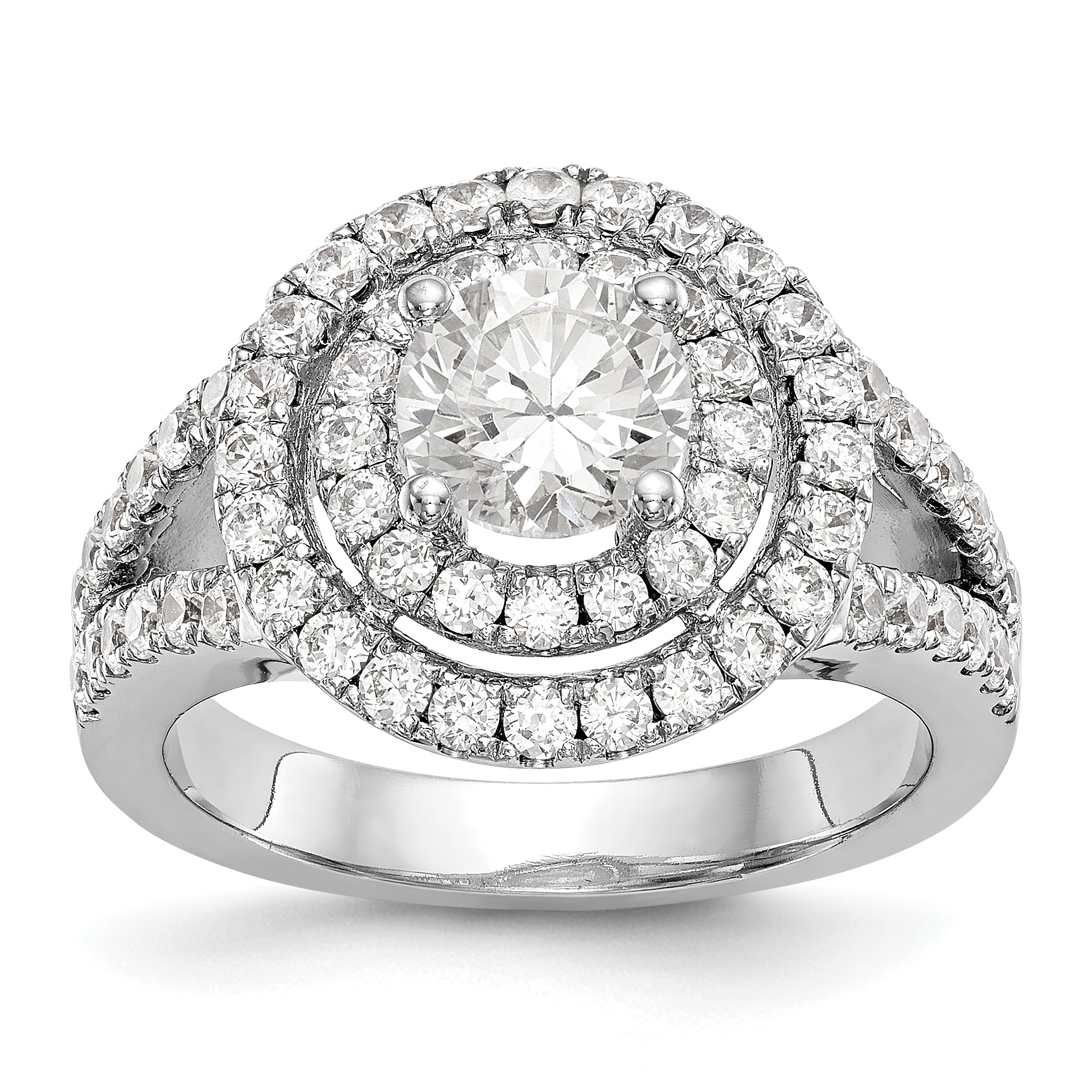 14KW Round Simulated Diamond Double Halo Engagement Ring