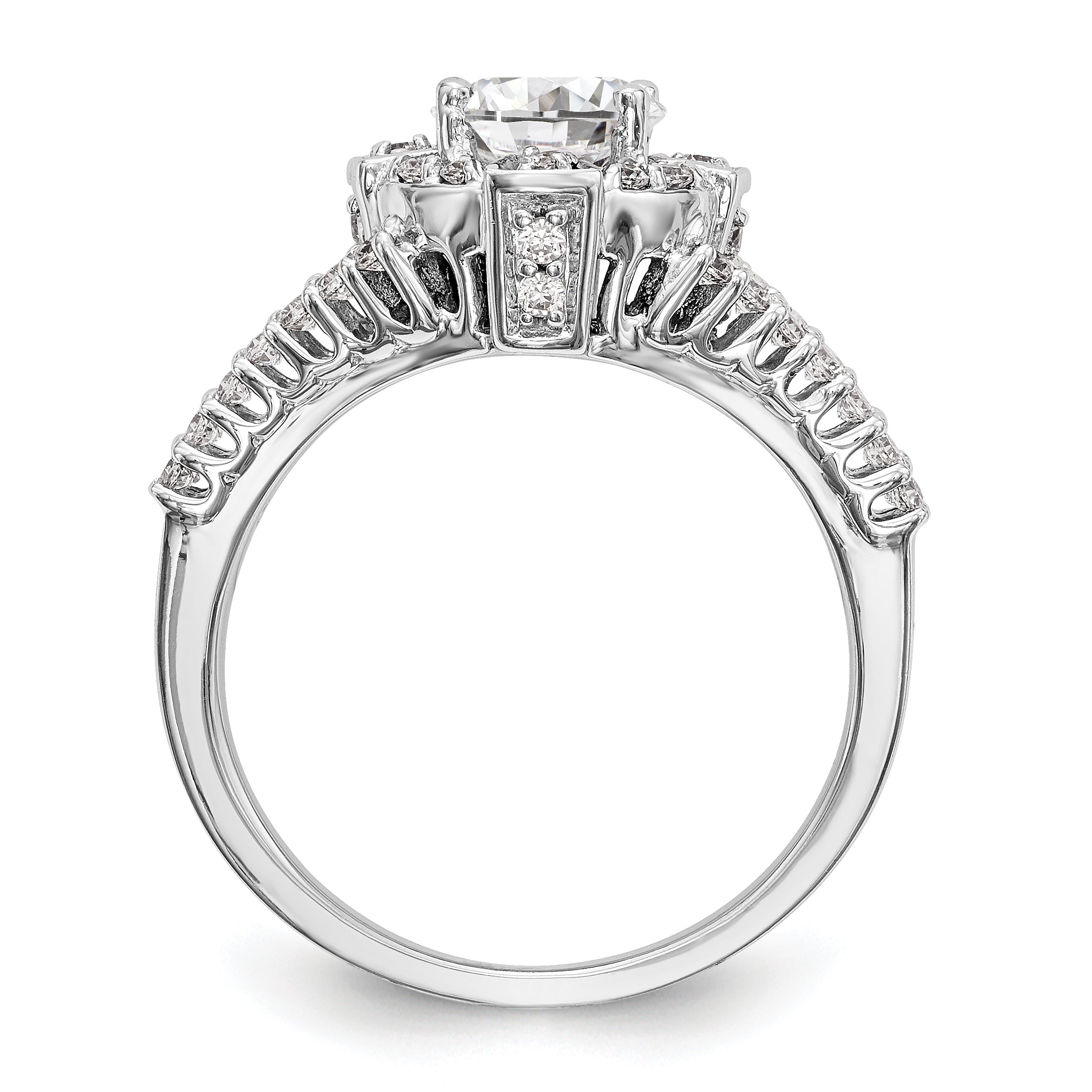 14K White Gold Round Simulated Diamond Halo Engagement Ring