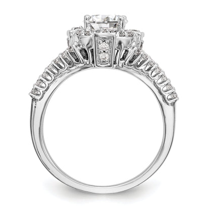 14K White Gold Round Simulated Diamond Halo Engagement Ring