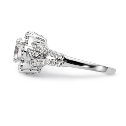 14K White Gold Round Simulated Diamond Halo Engagement Ring