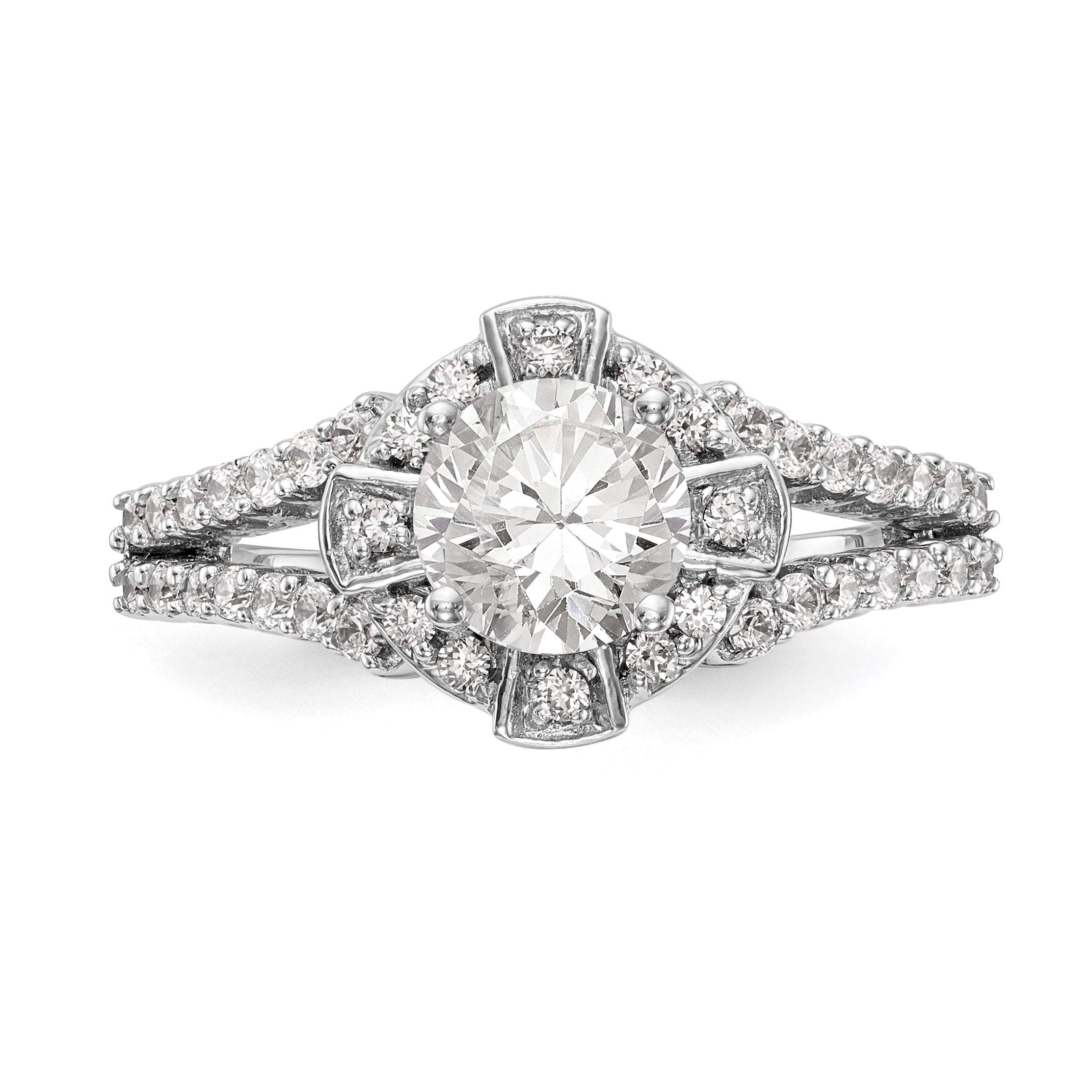 14K White Gold Round Simulated Diamond Halo Engagement Ring