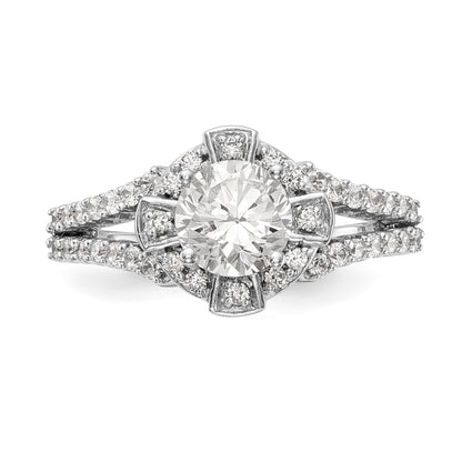 14K White Gold Round Simulated Diamond Halo Engagement Ring