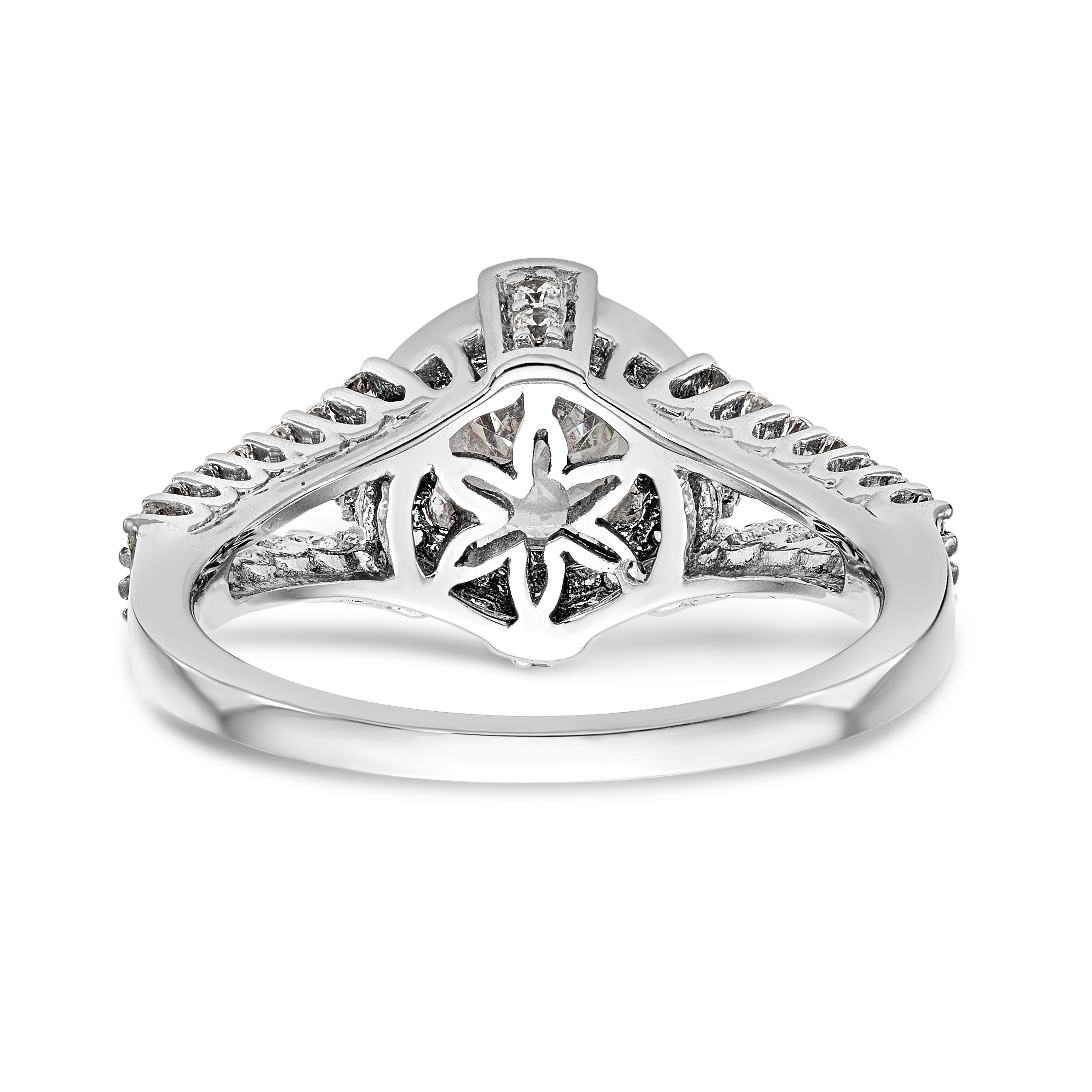 14K White Gold Round Simulated Diamond Halo Engagement Ring