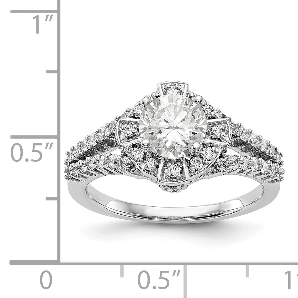 14K White Gold Round Simulated Diamond Halo Engagement Ring