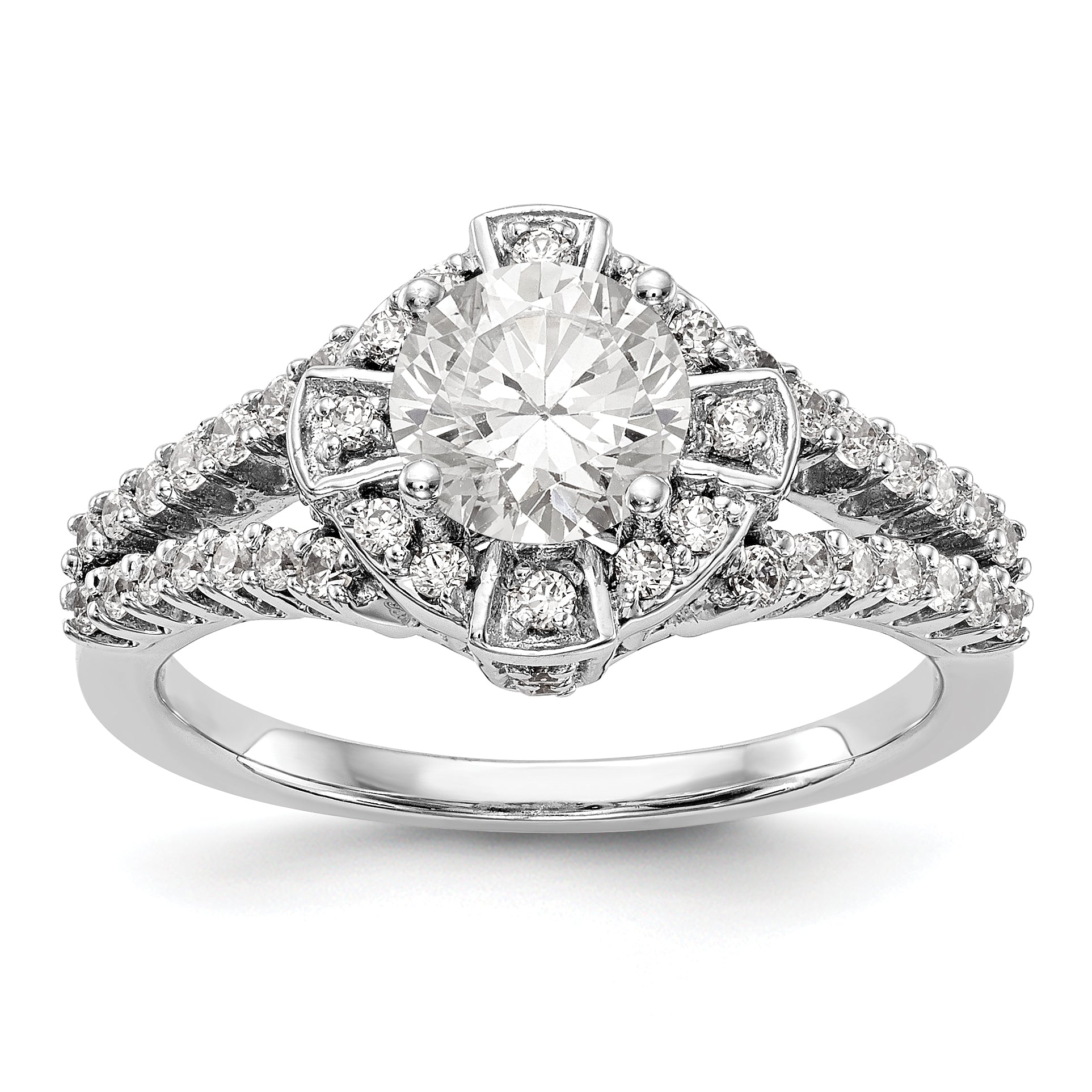 14K White Gold Round Simulated Diamond Halo Engagement Ring