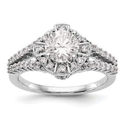 14K White Gold Round Simulated Diamond Halo Engagement Ring