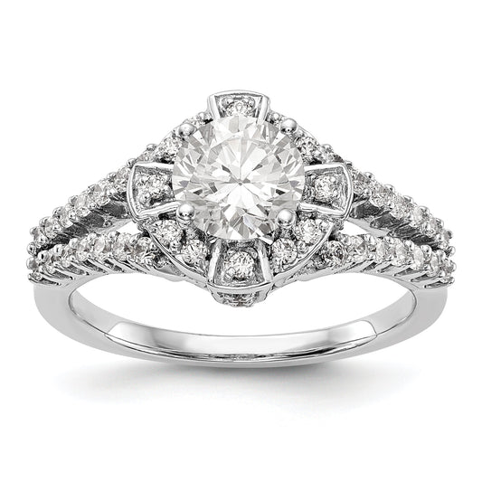 14K White Gold Round Simulated Diamond Halo Engagement Ring