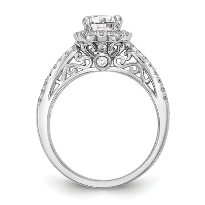 14K White Gold Round Simulated Diamond Halo Engagement Ring