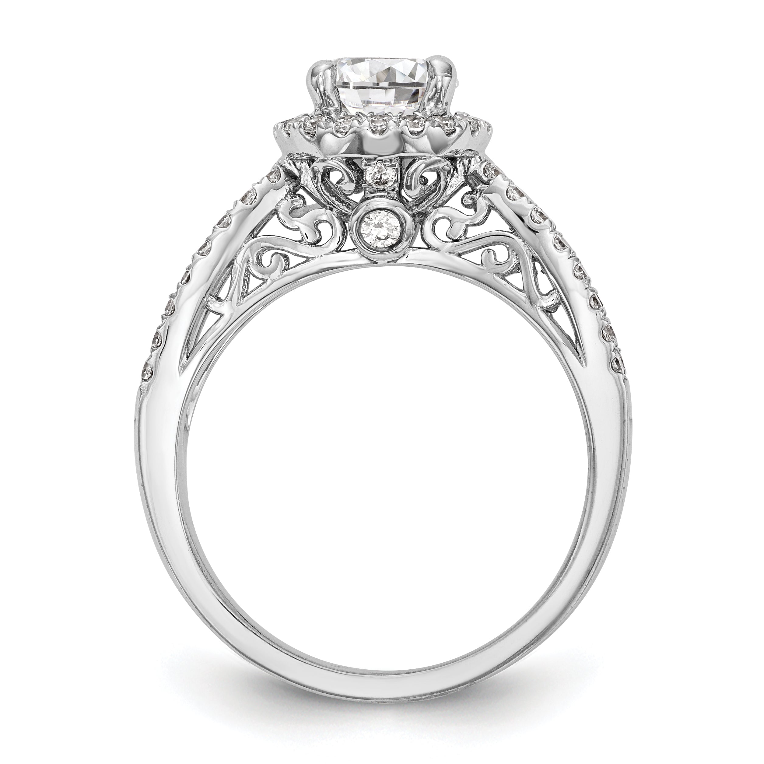 14K White Gold Round Simulated Diamond Halo Engagement Ring