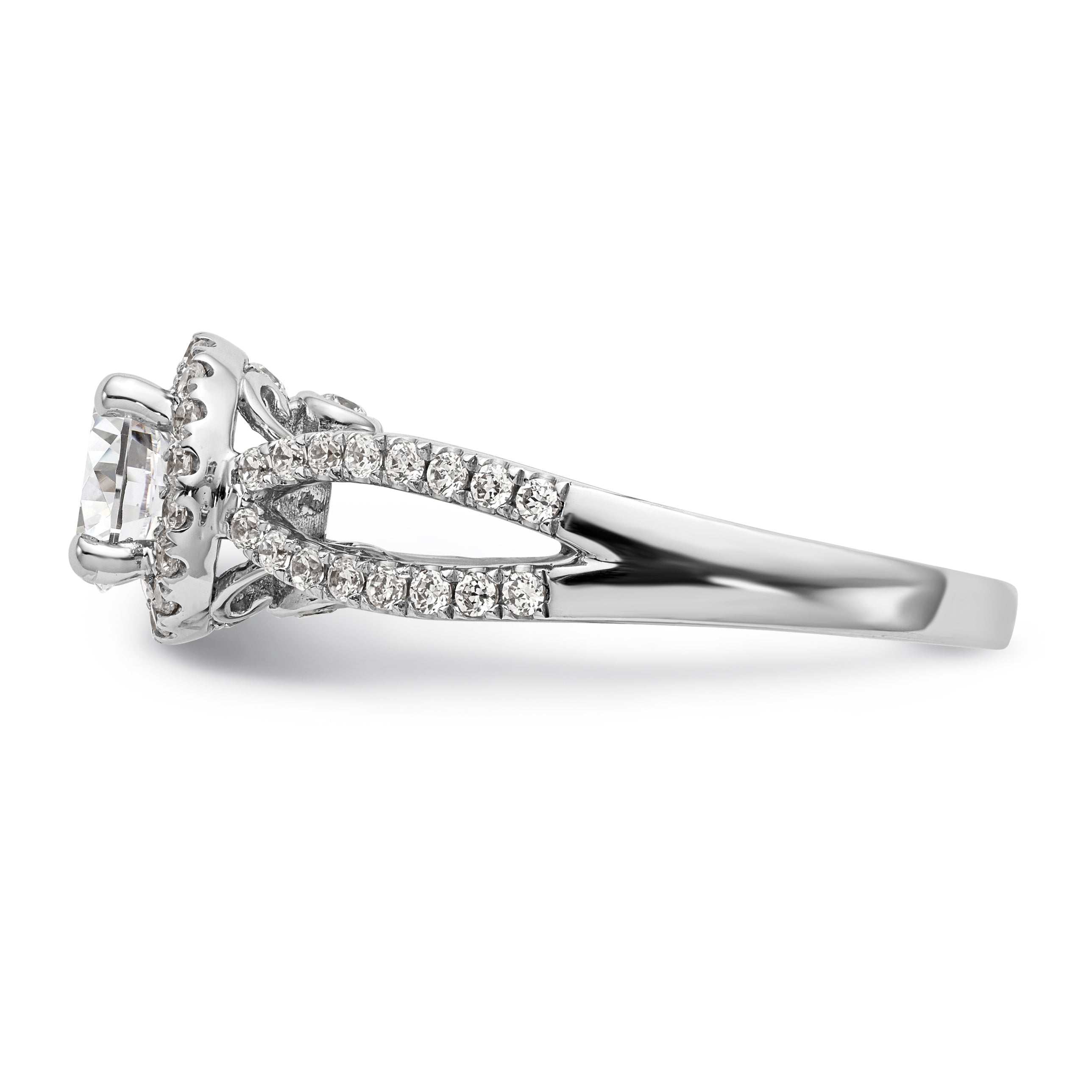 14K White Gold Round Simulated Diamond Halo Engagement Ring