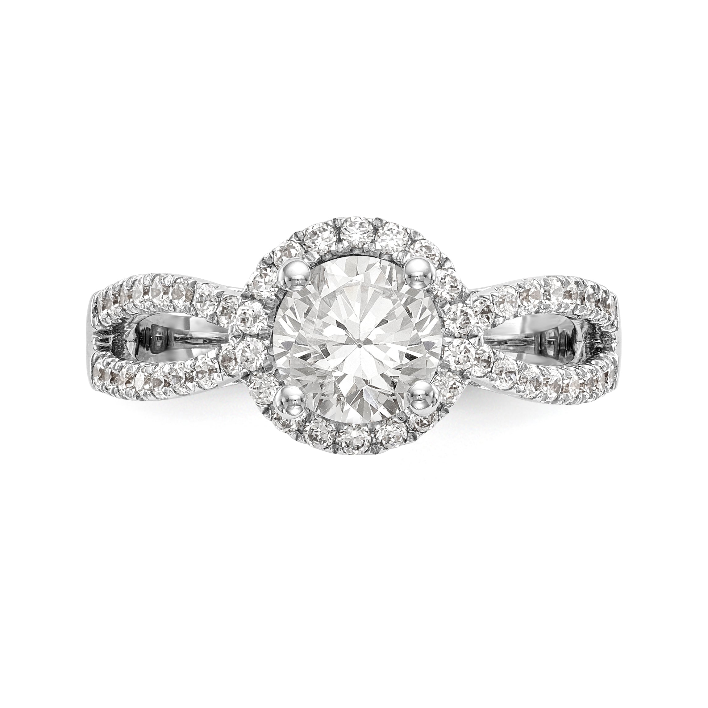 14K White Gold Round Simulated Diamond Halo Engagement Ring