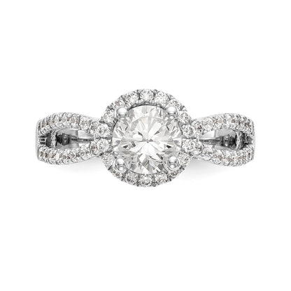 14K White Gold Round Simulated Diamond Halo Engagement Ring